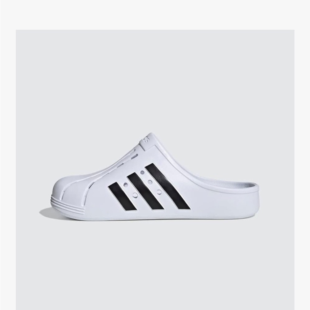 Adidas ADILETTE White Black Clogs Slides Sandals Shoes Size 7 Men 8 Women EUC - Picture 4 of 15